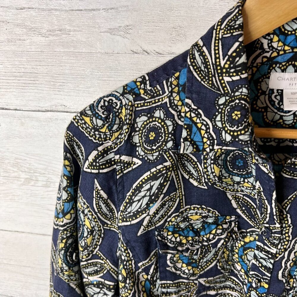 Charter Club Shirts Womens Size 10P Colorful Floral Button Stained Glass Linen - Picture 11 of 16